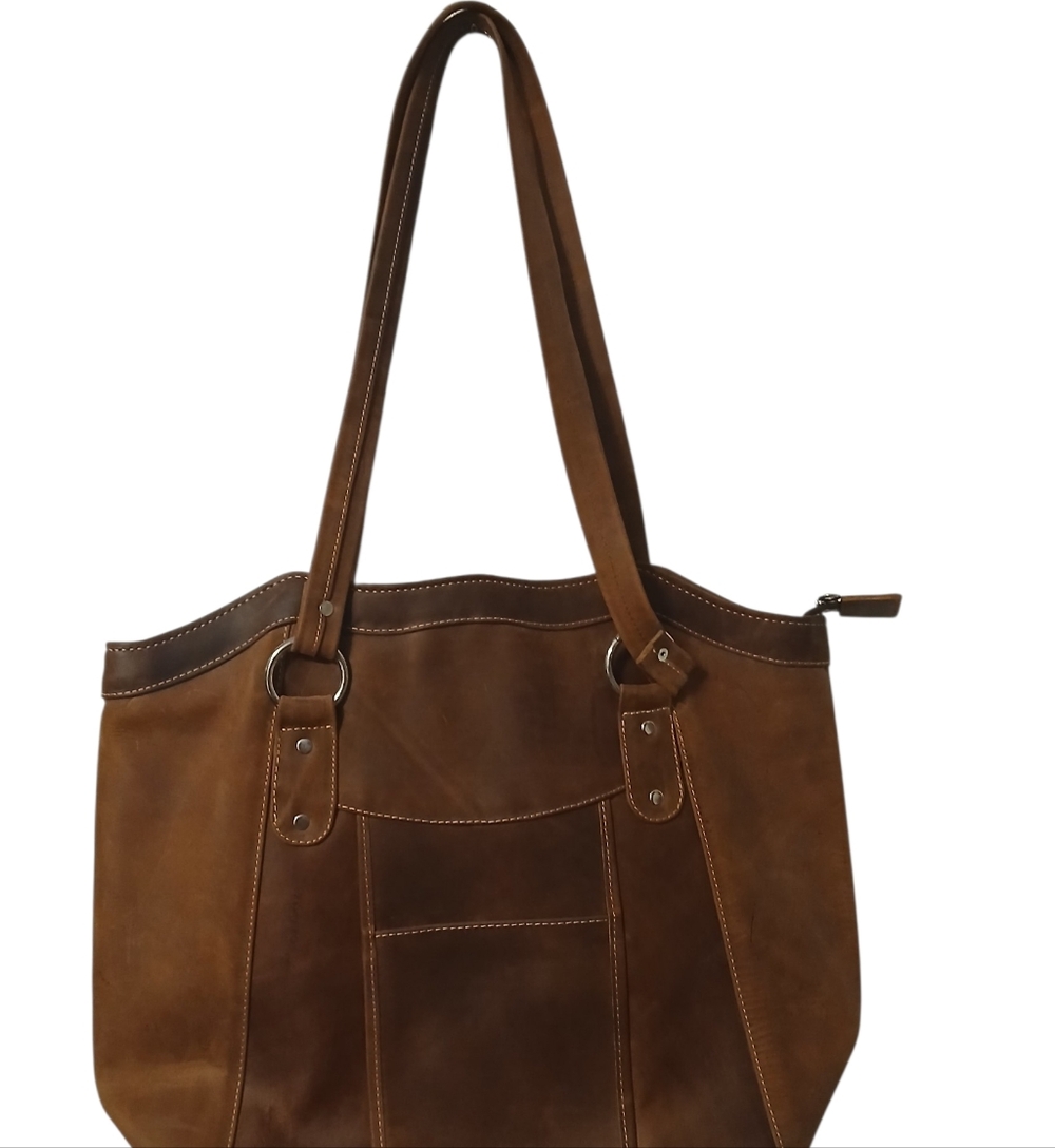 Brown Real Leather Tote Bag By Leatherbeau